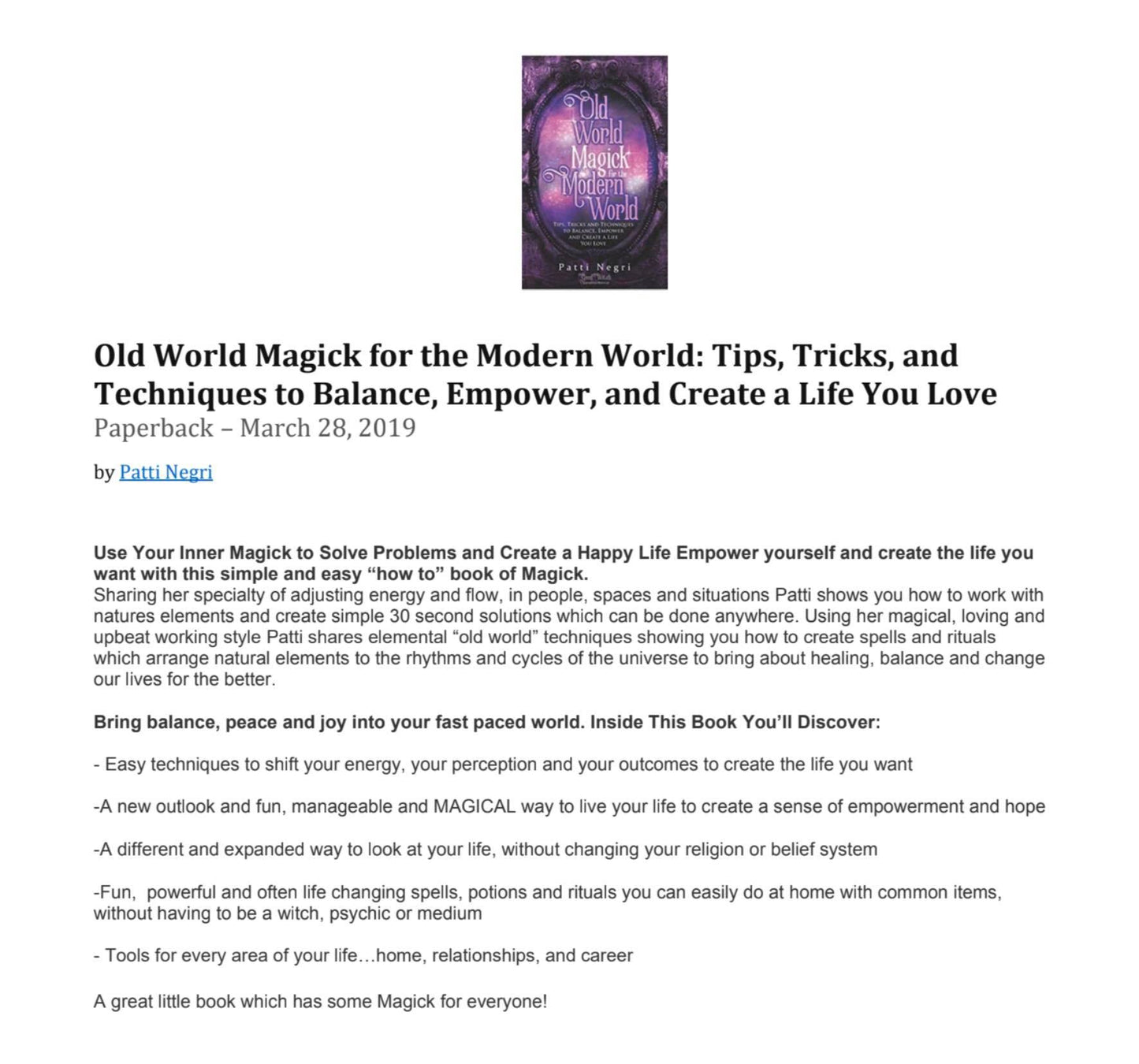 Old World Magick for the Modern World - Signed by Patti Negri!